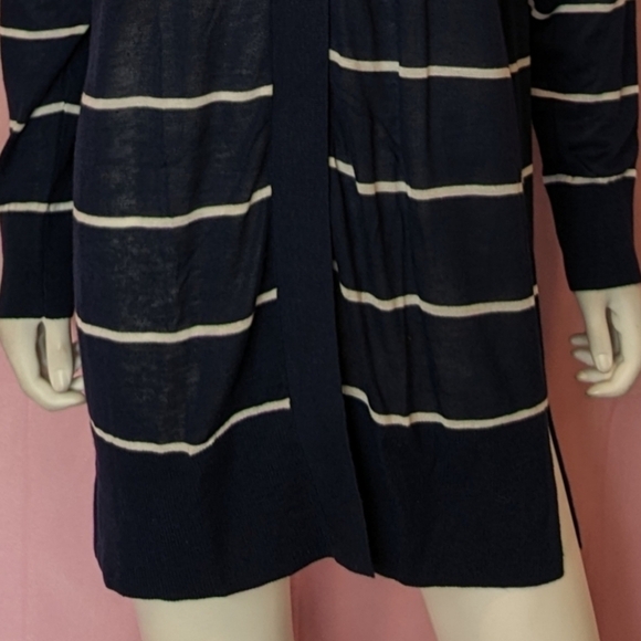 LOFT Blue and White Striped Open Front Preppy Ramie Blend Cardigan size Large - Picture 3 of 7